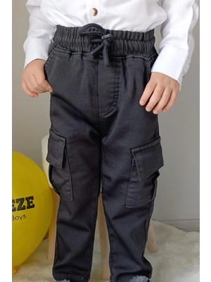 Breeze Erkek Çocuk Pantolon Kargo Cepli Beli Lastikli 1.5-5 Yaş, Füme
