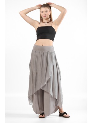 Luisido Kadın Vizon Italyan Zarf Kapaklı Astarlı Bol Paça Salaş Ipek Pantolon