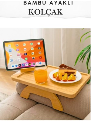 Penthouse Koltuk Kenarı Tepsisi, Bambu Koltuk Yanı Sehpası, Kolçak Sehpası Kumandalık 24X33 cm