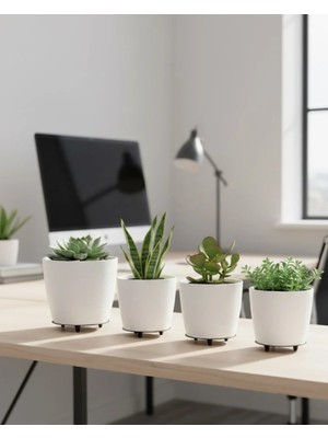 Kaia Life 4’lü 3D Beyaz Minimal Dekoratif Vazo Ayaklı Saksı Takımı