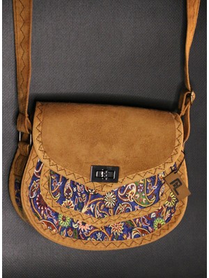 Pujiva Küçük Boy Etnik Tarz Desenli Çok Cepli Fermuarlı Kilitli Desenli Omuz Askılı Çanta