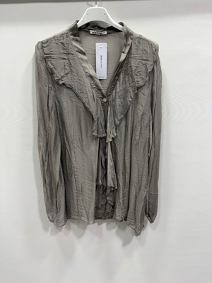 Della Moor Vizon Kadın Italyan Önü Fırfırlı Şal Yaka Uzun Kol Astarlı Gömlek Bluz