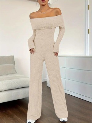 Modatıkla Kadın Uzun Kollu Madonna Yaka Şardonlu Kaşkorse Tulum