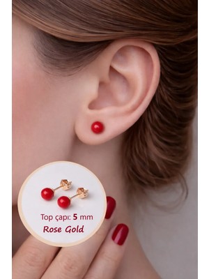 Sacce Scarves & Accessories 5 mm Kırmızı Top İnci Küpe