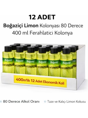 Bezos Boğaziçi 80° Limon Kolonyası 400 ml Klasik Ferahlatıcı ve Hijyenik Kolonya 12 Adet