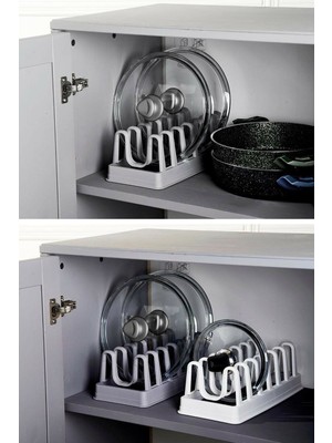 Değirmen Grup 6 Bölmeli Tencere Kapak Rafı - Tencere Kapak Organizeri - Lisinya