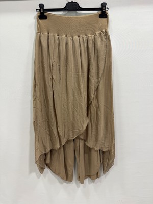 Luisido Camel Kadın Italyan Zarf Kapaklı Astarlı Bol Paça Salaş Ipek Pantolon