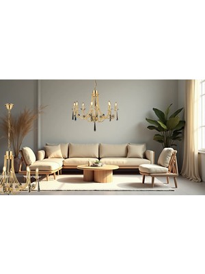 Lampaluce Klasik Metal Altın Renk Avize 8'li 70cm