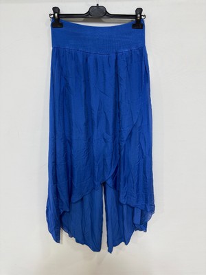 Luisido Kadın Saks Mavi Italyan Zarf Kapaklı Astarlı Bol Paça Salaş Ipek Pantolon