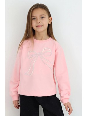 Breeze Kız Çocuk Sweatshirt Inci Taş Işlemeli 7-12 Yaş, Pembe