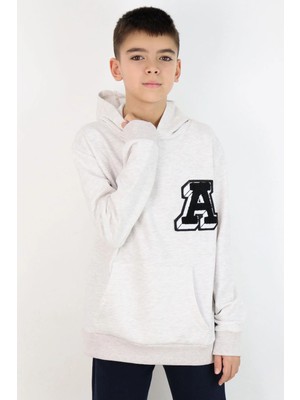 Breeze Erkek Çocuk Sweatshirt A Harfi Yazı Nakış Armalı 9-14 Yaş, Bej Melanj