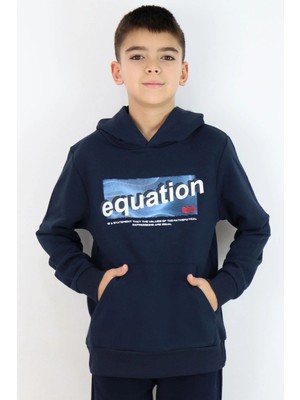 Breeze Erkek Çocuk Sweatshirt Yazı Baskılı Kanguru Cepli Kapüşonlu 8-14 Yaş, Lacivert
