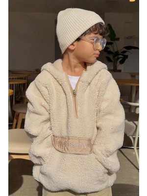Reycan Kız Çocuk Peluş Sweatshirt Kapüşonlu Kanguru Cepli 5-8 Yaş, Taş