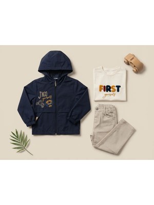 Mutlu Bebe Erkek Çocuk 3’lü Bayramlık Takım Kapüşonlu Mont Tişört Pantolon Şık Kombin