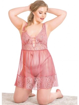 Aria's Closet Arias Closet Büyük Beden Mercan Kısa Tül Gecelik