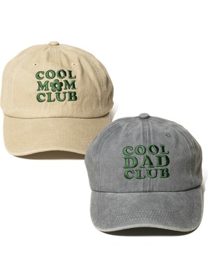 Nome Studio Nakışlı Şapka Bej ve Gri Cool Mom & Dad Club Nakışlı 2li Şapka – Anne Baba Yıkamalı Pamuklu Şapka
