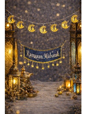 Okavango 2 Metre Gold 10 Adet Ramazan Temalı LED Işıklı Süsleme Seti Ramazan Süsleri, Ramazan Hediyem Ramazan Süsü
