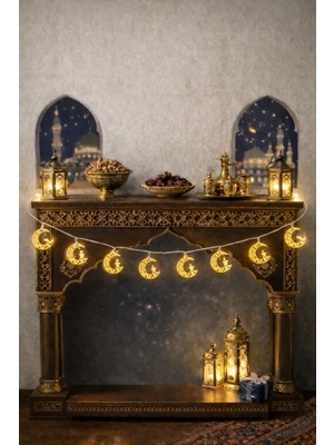 Pairla 2 Metre Gold 10 Adet Ramazan Temalı LED Işıklı Süsleme Seti Ramazan Süsleri, Ramazan Hediyem Ramazan Süsü