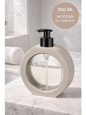 Medushop Plastik Şeffaf Sıvı Sabunluk 350 ml Kilit Mekanizmalı – Modern Banyo Mutfak Dispenser ( Krem )