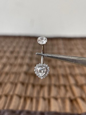 Aida Jewelss Gerçek Titanium G23  Kalp Zirkon Titanyum Göbek Piercing