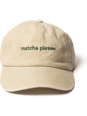 Nome Studio Nakışlı Şapka Matcha Please Yazı Nakışlı Şapka Yıkamalı Kumaşlı ve Yazı Nakışlı Şapka Pamuklu Siperlikli Ayarlı Şapka Günlük Tarz Eğlenceli Kep