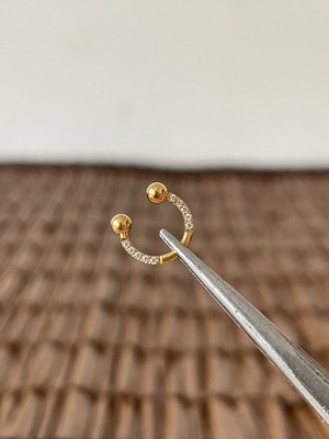 Aida Jewelss Gerçek Titanium G23  Zirkon Taşlı Çift Top 3mm x 8mm x 1.2mm Altın Titanyum Halka Piercing