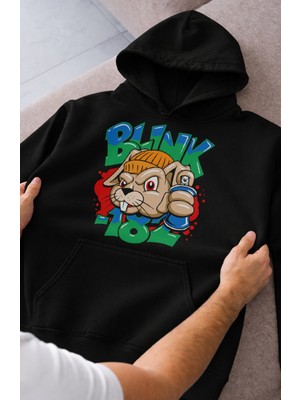 Fuddy Moda Unisex BLINK-182 Squirrel Baskılı Kapüşonlu Sweatshirt, Oversize Rock Band Temalı Hoodie