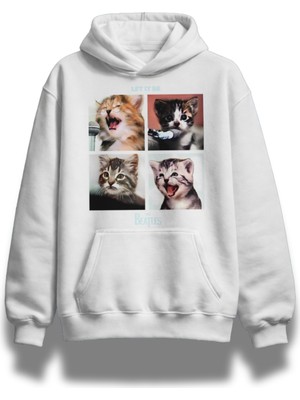 Fuddy Moda Unisex The Beatles Let It Be Kedi Baskılı Kapüşonlu Sweatshirt,oversize Cat Rock Band Temalı Hoodie