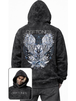 Fuddy Moda Unisex Oversize Deftones Sırt Baskılı Kapüşonlu Yıkamalı Rock Band Sweatshirt