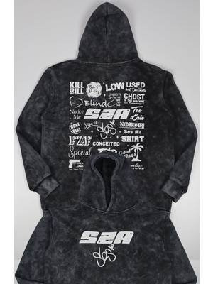 Fuddy Moda Unisex Oversize Sza Sos Tracklist Sırt Baskılı Kapüşonlu Yıkamalı Retro Sweatshirt