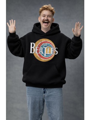 Fuddy Moda Unisex The Beatles Baskılı Kapüşonlu Sweatshirt, Oversize Rock Band Temalı Hoodie