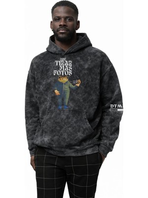 Fuddy Moda Unisex Oversize Bad Bunny Debi Tirar Mas Fotos Kol Baskılı Kapüşonlu Yıkamalı Sweatshirt