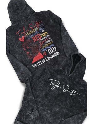 Fuddy Moda Unisex Oversize Taylor Swift Albümler Sırt Baskılı Kapüşonlu Yıkamalı Vintage Sweatshirt