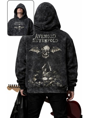 Fuddy Moda Unisex Oversize Vintage Avenged Sevenfold Sırt Baskılı Kapüşonlu Yıkamalı Rock Band Sweatshirt