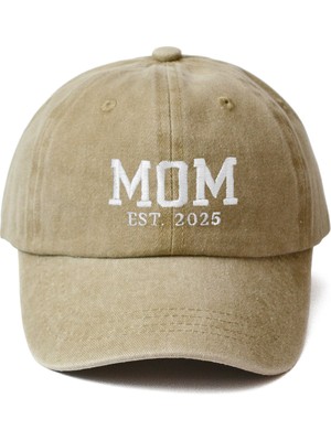 Nome Studio Nakışlı Şapka Tekli Anne Mom Şapka 2025 Yıkamalı Kumaşlı ve Yazı Nakışlı Şapka Pamuklu Ayarlı Şapka