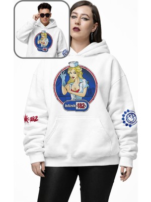 Fuddy Moda Unisex BLINK-182 Kol Baskılı Kapüşonlu Sweatshirt, Oversize Rock Band Temalı Hoodie