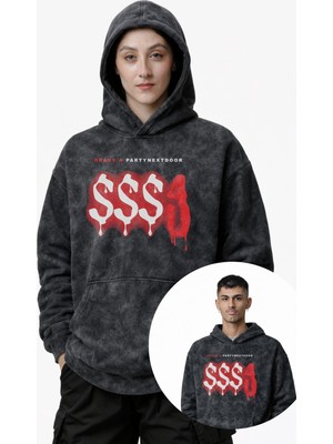 Fuddy Moda Unisex Drake A Partynextdoor Baskılı Kapüşonlu Yıkamalı Sweatshirt, Oversize Rapper Temalı Hoodie