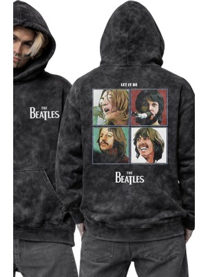 Fuddy Moda Unisex Oversize The Beatles Sırt Baskılı Kapüşonlu Yıkamalı Rock Band Sweatshirt