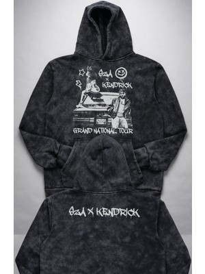 Fuddy Moda Unisex Oversize Sza Kendrick Lamar Grand National Ense Baskılı Kapüşonlu Yıkamalı Sweatshirt