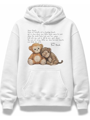 Fuddy Moda Unisex Maymun Puch Mektup Baskılı Kapüşonlu Sweatshirt, Oversize Yalnız Maymun Temalı Hoodie