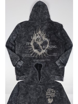 Fuddy Moda Unisex Oversize Taylor Swift I Love You Its Ruining My Life Sırt Baskılı Kapüşonlu Yıkamalı Hoodie