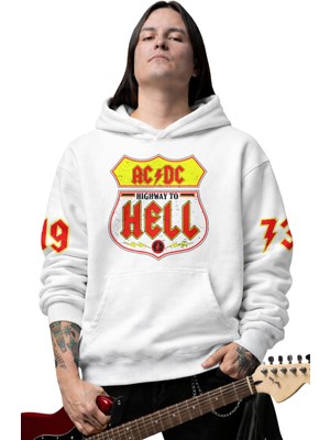 Fuddy Moda Unisex Ac-Dc 1973 Kol Baskılı Kapüşonlu Sweatshirt, Oversize Rock Band Temalı Hoodie