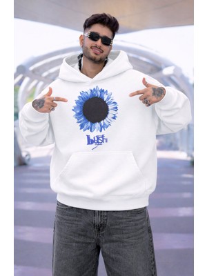 Fuddy Moda Unisex Bush Sunflower Baskılı Kapüşonlu Sweatshirt, Oversize Rock Band Temalı Hoodie