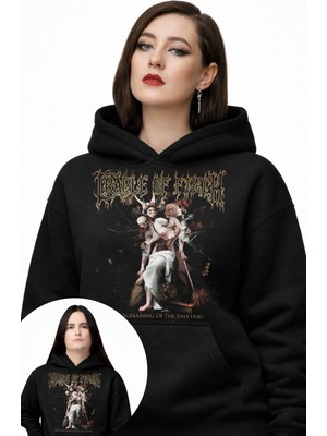 Fuddy Moda Unisex Cradle Of Filth Baskılı Kapüşonlu Sweatshirt, Oversize Rock Band Temalı Hoodie