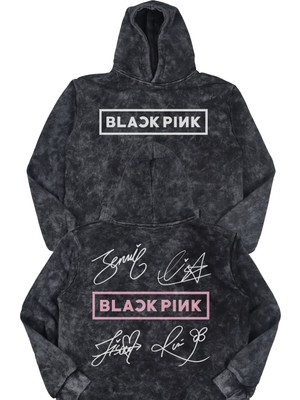 Fuddy Moda Unisex Oversize Kpop Blackpink Üyeler Imzalı Sırt Baskılı Kapüşonlu Yıkamalı Retro Sweatshirt