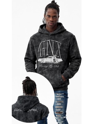 Fuddy Moda Unisex Gnx Racing Club Ense Baskılı Kapüşonlu Yıkamalı Sweatshirt, Oversize Kendrick Lamar Hoodie