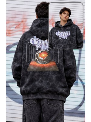Fuddy Moda Unisex Dawn Fm Sırt Baskılı Kapüşonlu Yıkamalı Sweatshirt, Oversize The Weeknd Temalı Retro Hoodie