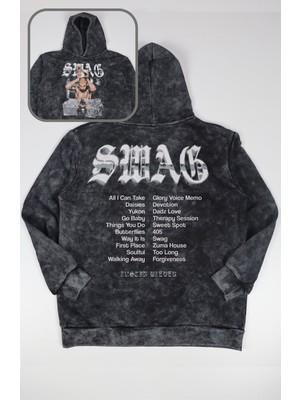 Fuddy Moda Unisex Swag Sırt Baskılı Kapüşonlu Yıkamalı Sweatshirt, Oversize Justin Bieber Temalı Retro Hoodie
