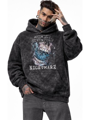 Fuddy Moda Unisex Avenged Sevenfold Nightmare Baskılı Kapüşonlu Yıkamalı Sweatshirt,oversize Rock Band Hoodie