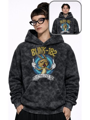 Fuddy Moda Unisex BLINK-182 Since 92 Baskılı Kapüşonlu Yıkamalı Sweatshirt, Oversize Rock Band Temalı Hoodie